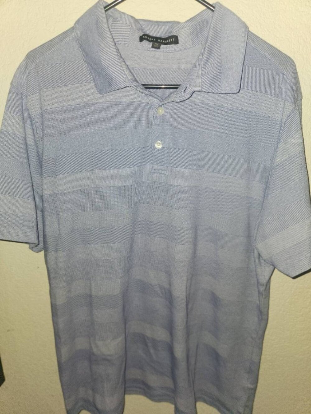 Robert Barakett Polo Shirt Men XL Blue Striped Short Sleeve Cotton Blend